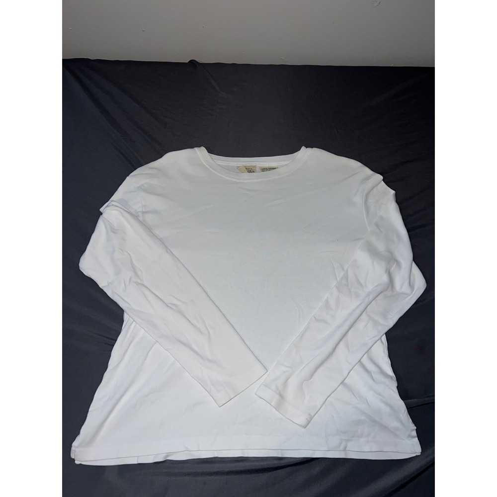 St Johns Bay Womens Large White Long Sleeve Cotton T-Shirt RN 93677